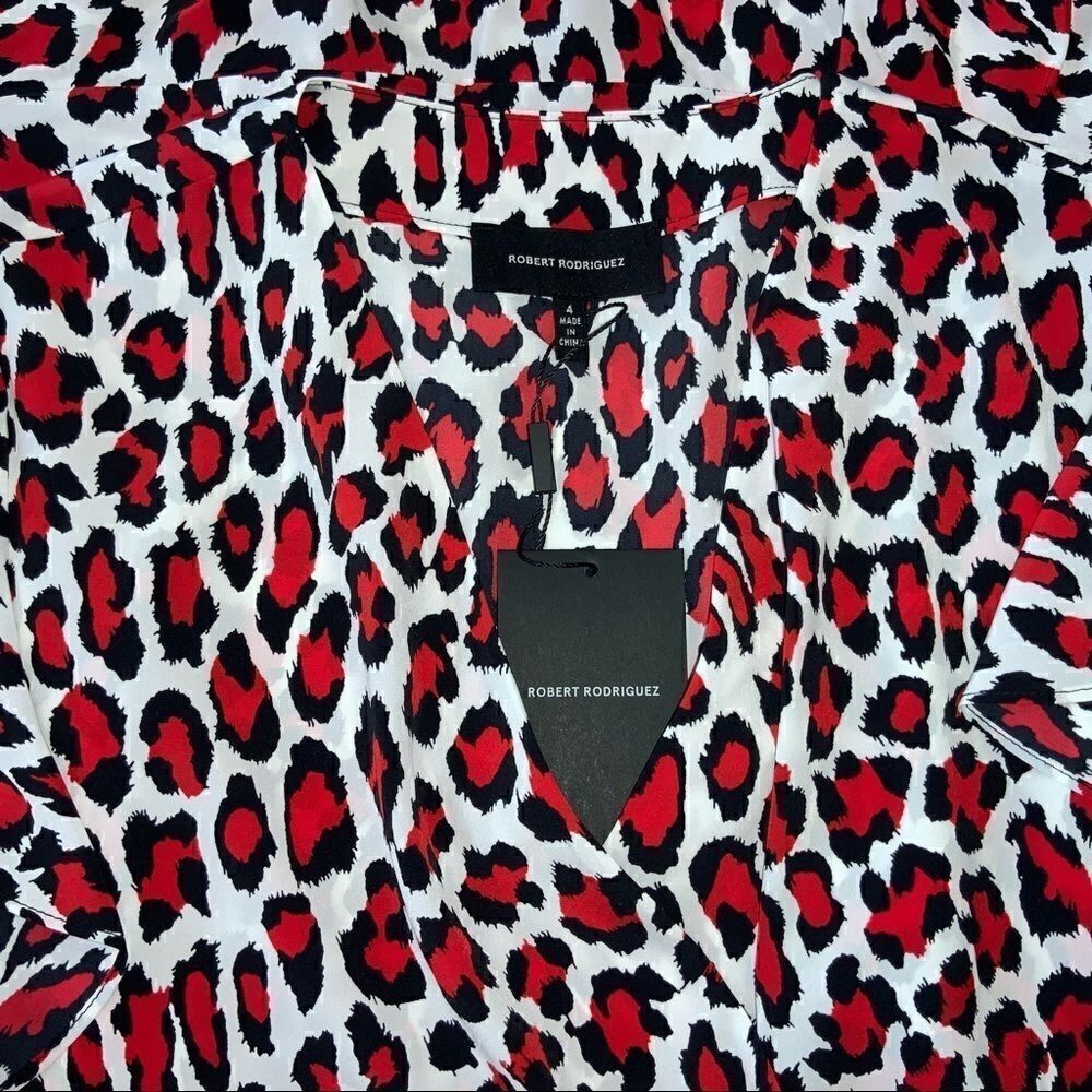 NEW ROBERT RODRIGUEZ LENA LEOPARD PRINT FAUX WRAP DRESS RED LEOPARD NWT SIZE 4 - Picture 8 of 13
